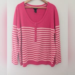 Lane Bryant 22/24 Pink Stripe Button Detail Sweater